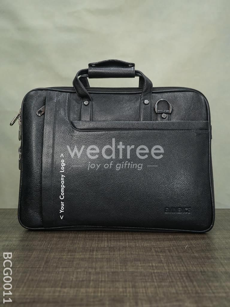 Laptop Bag In Leather With Expandable Sleek -Black - Bcg0011 Branding