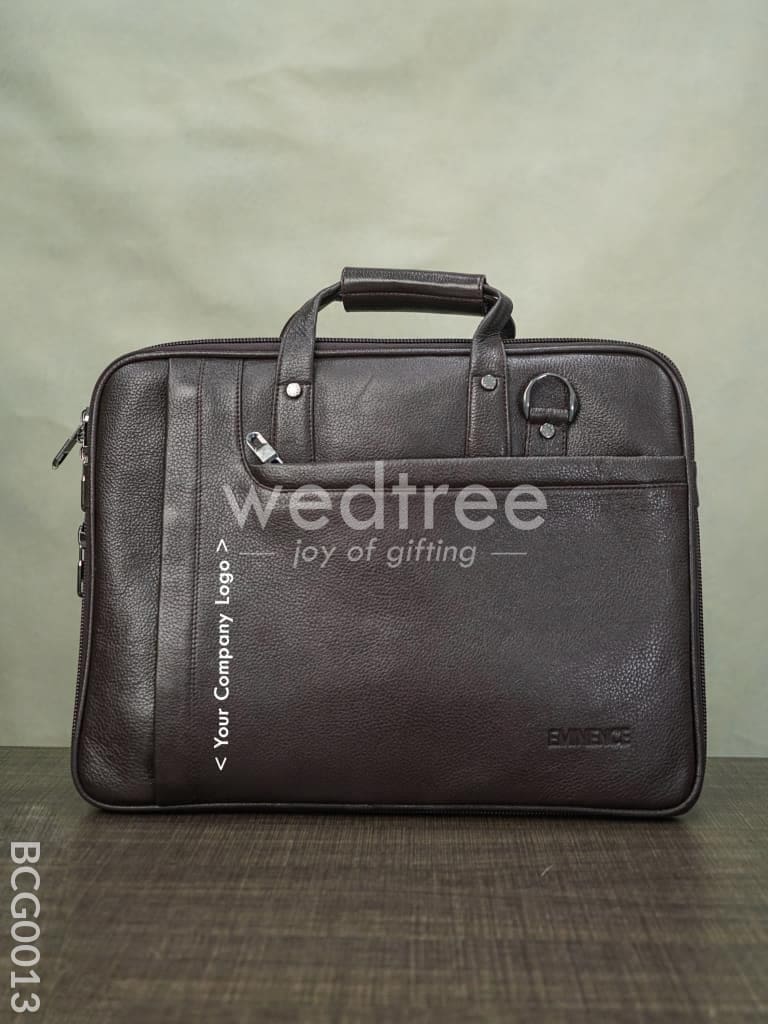 Laptop Bag In Leather With Expandable Sleek - Dark Brown Bcg0013 Branding
