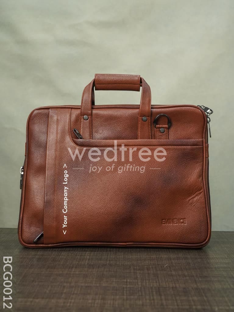 Laptop Bag In Leather With Expandable Sleek -Light Brown - Bcg0012 Branding