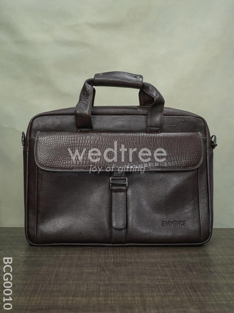 Laptop Bag In Leather With Gold Flap - Dark Brown Bcg0010 Branding