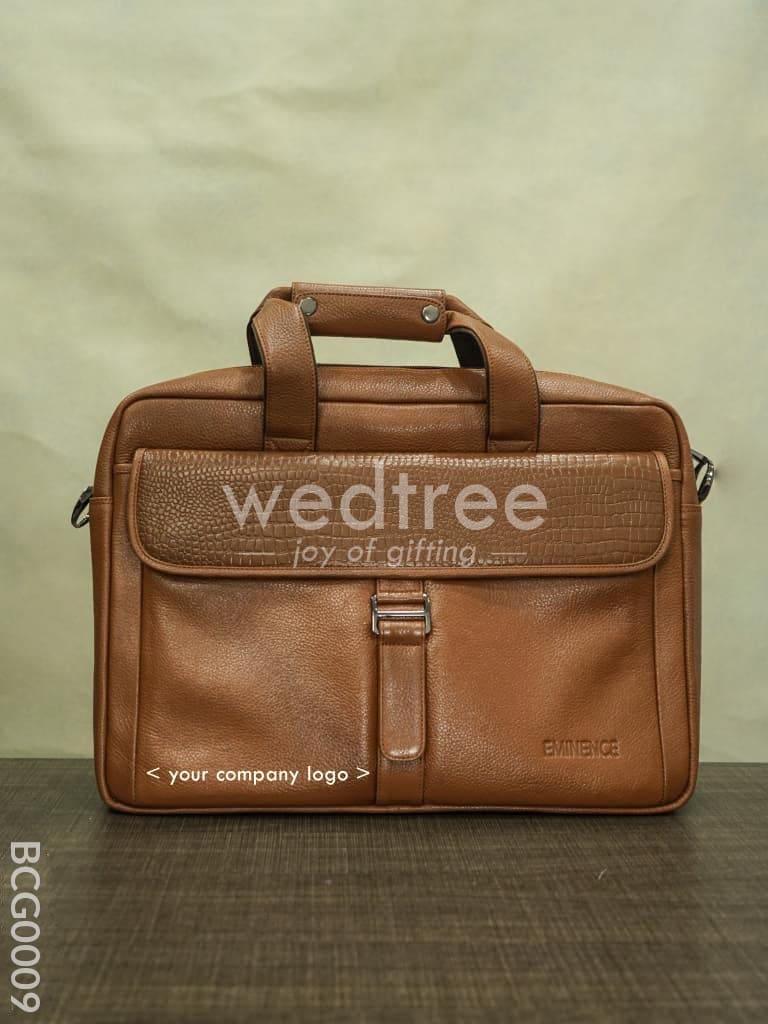 Laptop Bag In Leather With Gold Flap - Light Brown Bcg0009 Branding