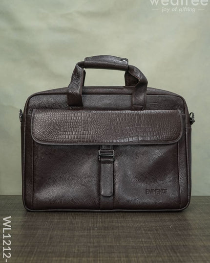 Laptop Bag In Leather With Gold Flap - Wl1212 Dark Brown Corporate Gifts