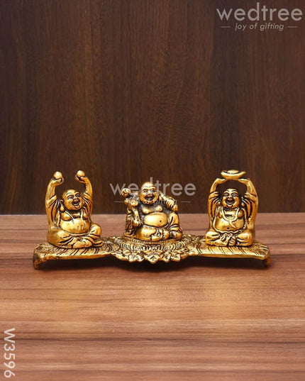White Metal Laughing Buddha Gold Finish - W3596