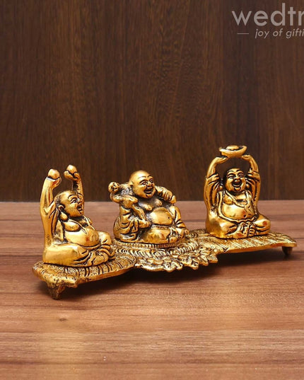 White Metal Laughing Buddha Gold Finish - W3596 Home Decors