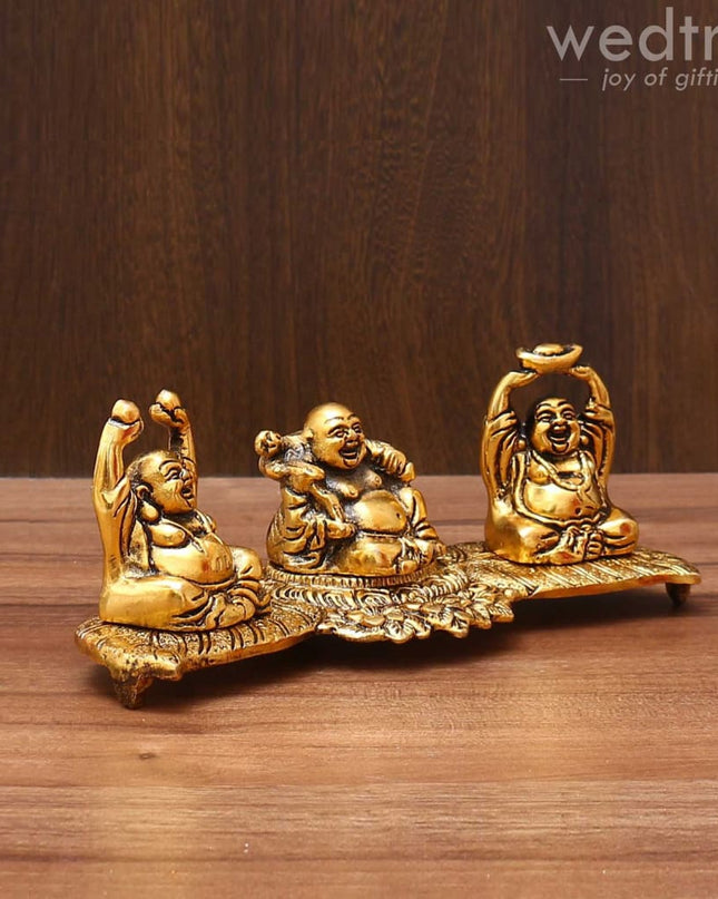 White Metal Laughing Buddha Gold Finish - W3596 Home Decors