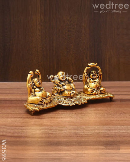 White Metal Laughing Buddha Gold Finish - W3596