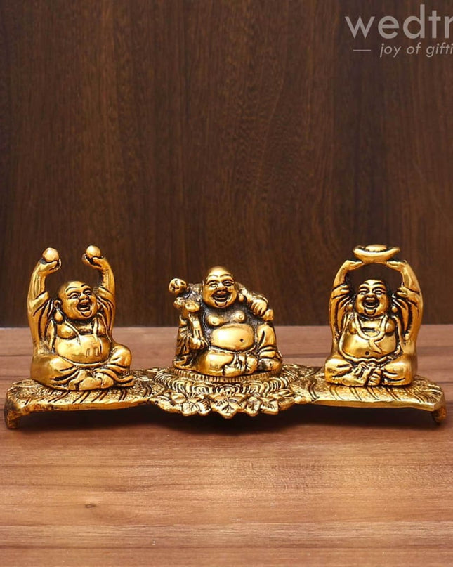 White Metal Laughing Buddha Gold Finish - W3596 Home Decors