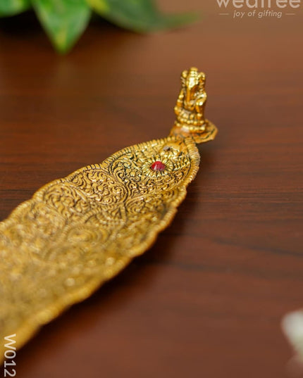 Leaf Agarbathi Stand Gold Ganesha - W0123 Pooja Utilities