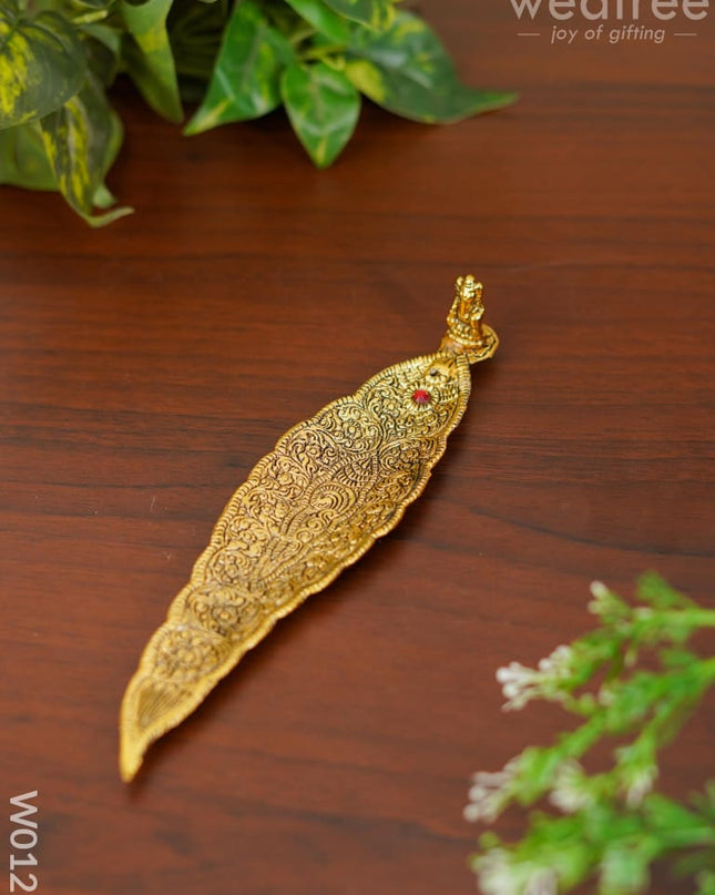 Leaf Agarbathi Stand Gold Ganesha - W0123 Pooja Utilities