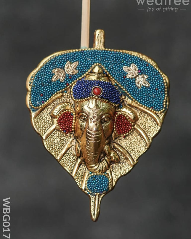 White Metal Leaf Ganesha Face With Colourful Beads - Wbg0172 Divine Figurines