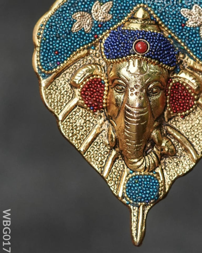 White Metal Leaf Ganesha Face With Colourful Beads - Wbg0172 Divine Figurines