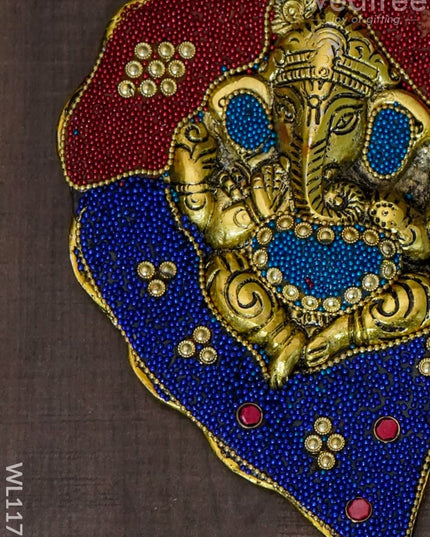 White Metal Leaf Ganesha With Colourful Beads - Large Wl1177