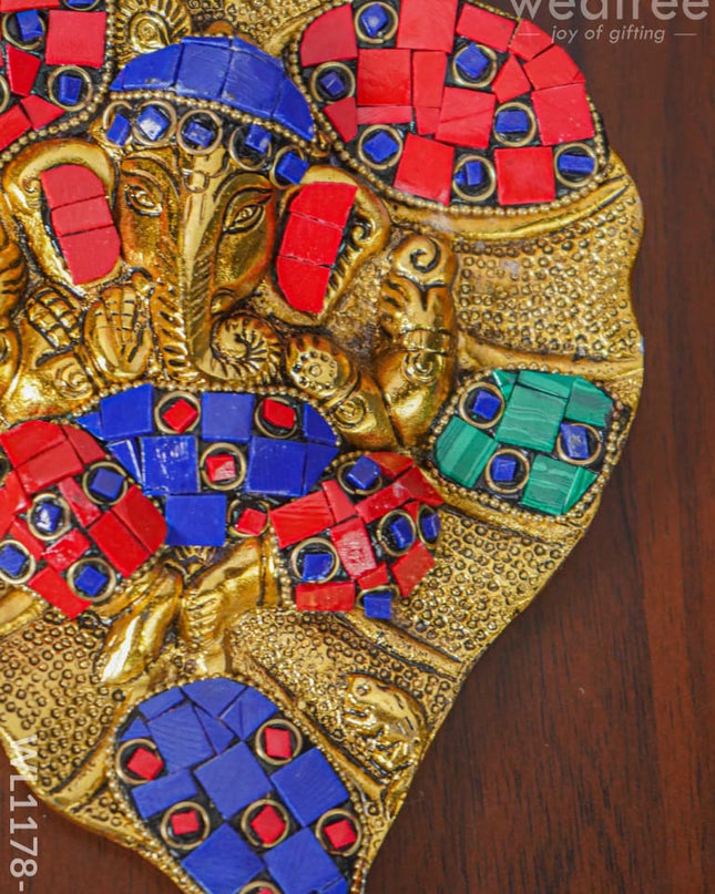 White Metal Leaf Ganesha With Stone Work - Large Wl1178