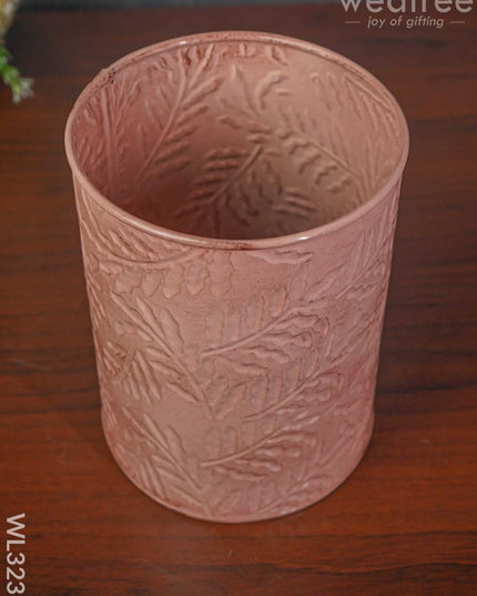 Leaf Imprinted Planter Pot With Wooden Stand - Wl3236 Planters
