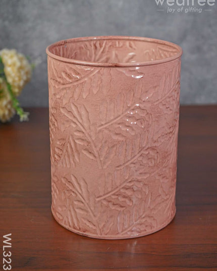 Leaf Imprinted Planter Pot With Wooden Stand - Wl3236 Planters