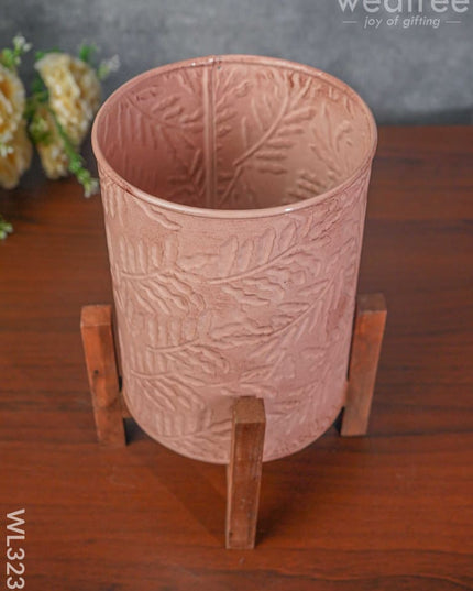 Leaf Imprinted Planter Pot With Wooden Stand - Wl3236 Planters
