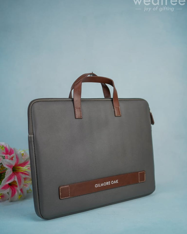 Leather Laptop Bag- Gray With Tan Handles - Wl4155-1 Bags & Wallets
