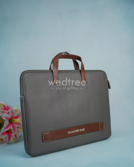 Leather Laptop Bag- Gray With Tan Handles - Wl4155-1 Bags & Wallets