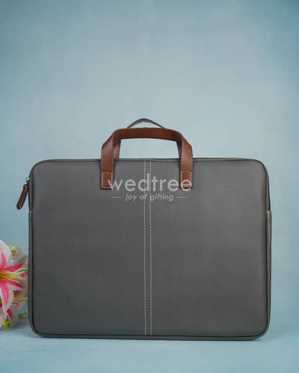 Leather Laptop Bag- Gray With Tan Handles - Wl4155-1 Bags & Wallets