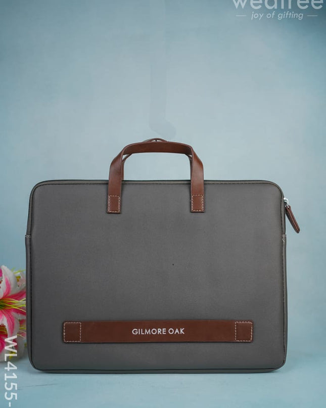 Leather Laptop Bag- Gray With Tan Handles - Wl4155-1 Bags & Wallets