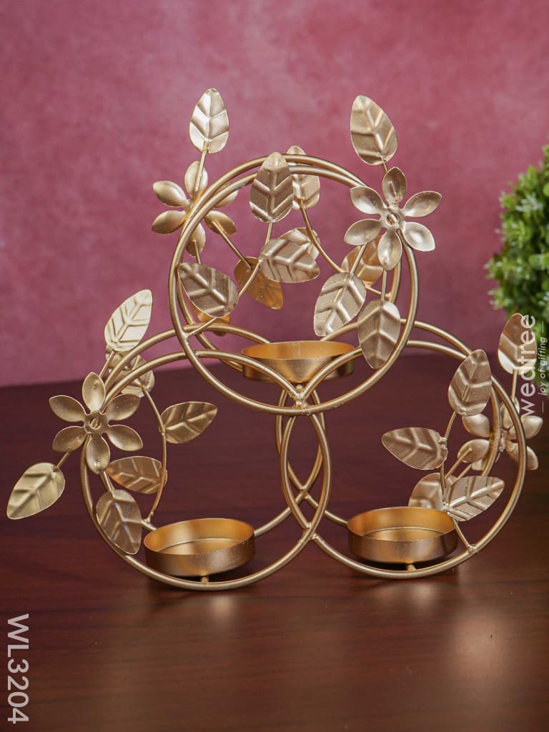 Leaves & Flowers Metal T Light Holder With A Radiating Red Glass - Wl3204 Candles And Votives