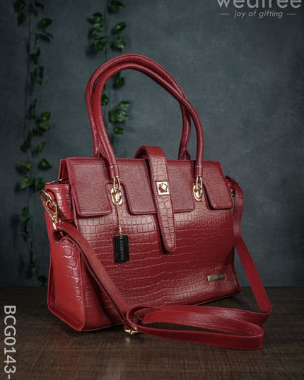 Lether Bag With Flip Lock - Red Bcg0143-4 Branding