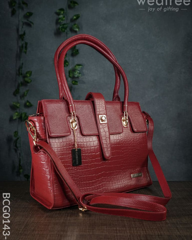 Lether Bag With Flip Lock - Red Bcg0143-4 Branding