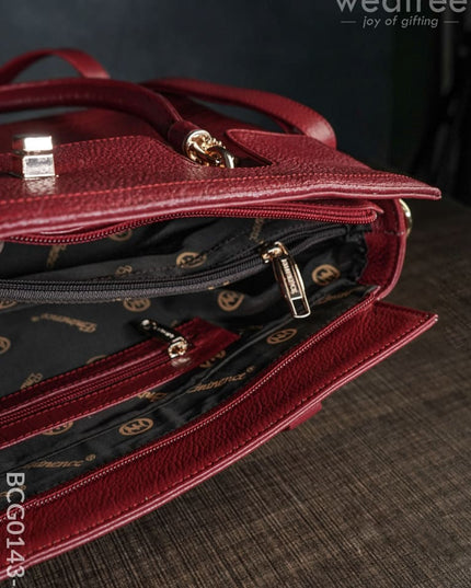 Lether Bag With Flip Lock - Red Bcg0143-4 Branding