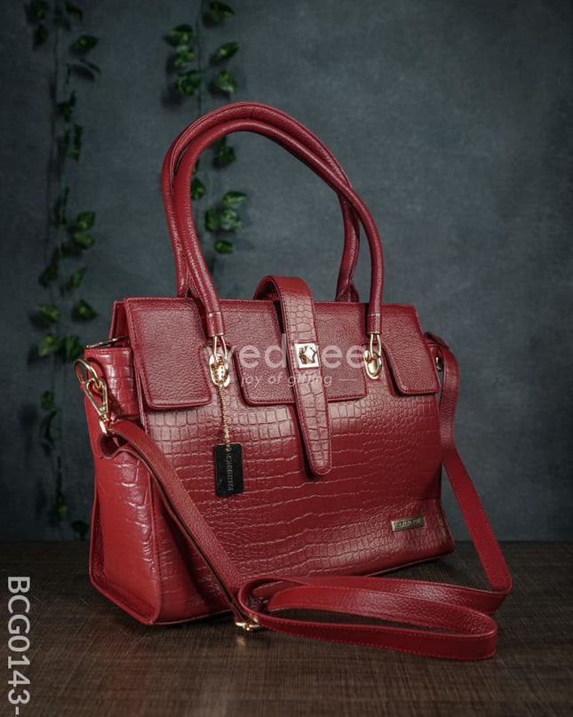 Lether Bag With Flip Lock - Red Bcg0143-4 Branding