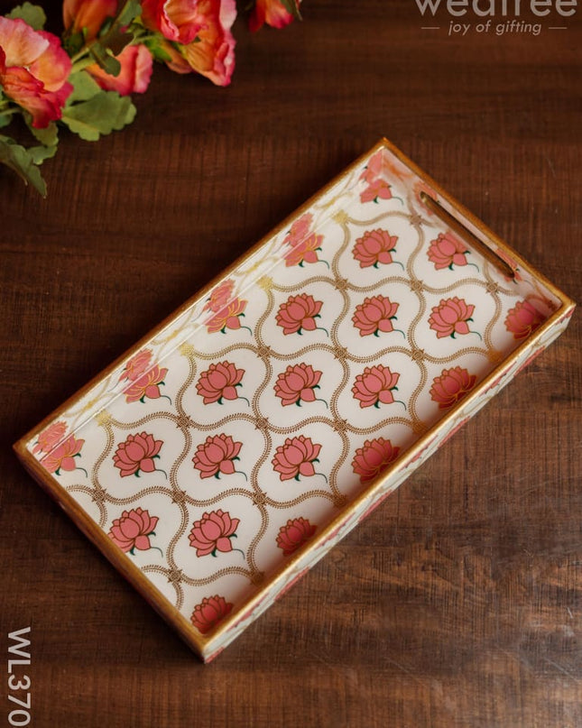 Digital Printed Lotus Tray - 13 X 7 Wl3708 Wooden Trays