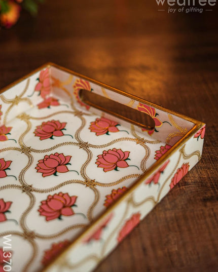 Digital Printed Lotus Tray - 13 X 7 Wl3708 Wooden Trays
