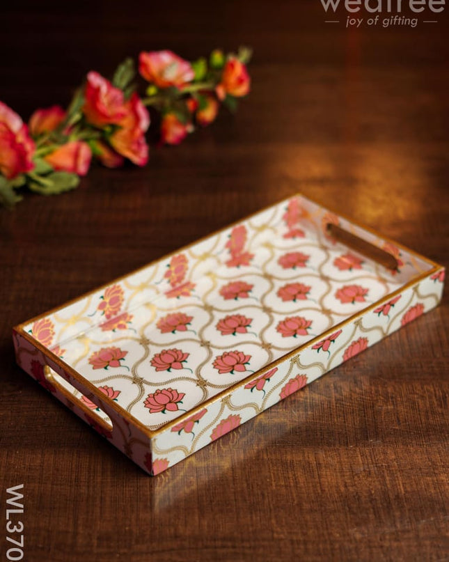 Digital Printed Lotus Tray - 13 X 7 Wl3708 Wooden Trays