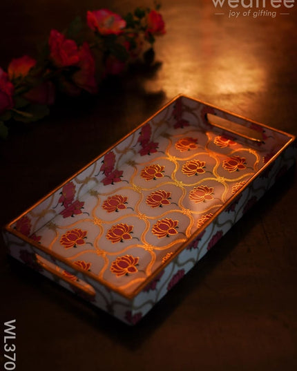 Digital Printed Lotus Tray - 13 X 7 Wl3708 Wooden Trays
