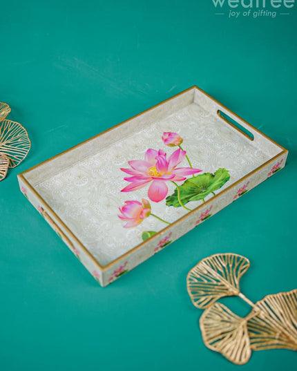 Digital Printed Lotus Design Tray - Mdf - Wl4298 Dining Essentials