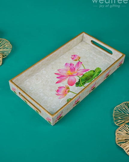Digital Printed Lotus Design Tray - Mdf - Wl4298 Dining Essentials