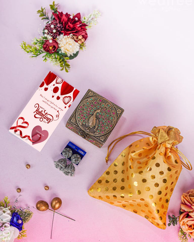 Love Bundle With Potli Bag Jewel Box Jhumka And Card - Wv0017 Combos & Hampers