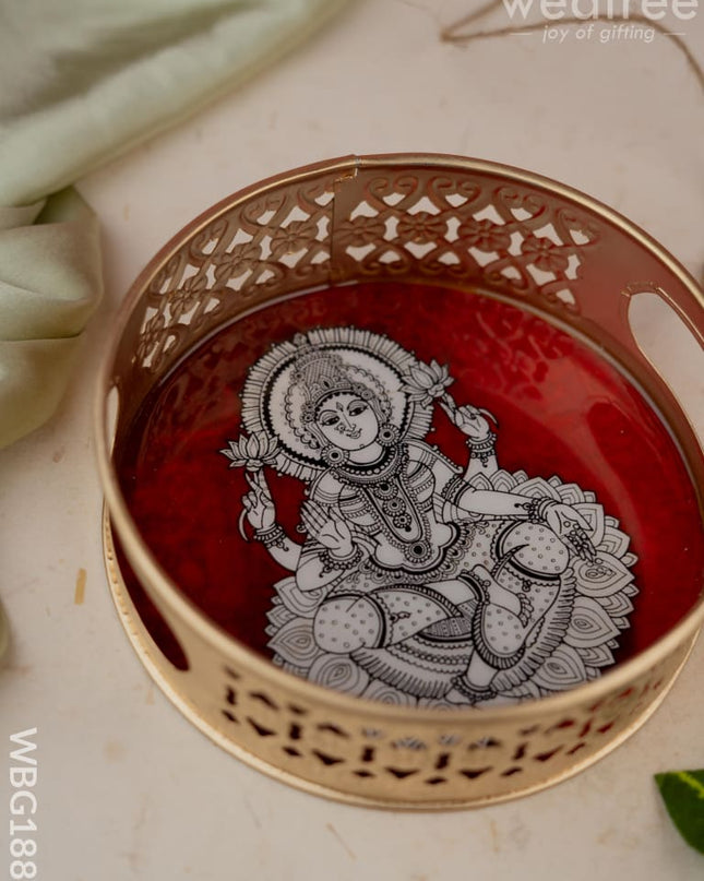 Madhubani Metal Tray - 6 inch - WBG1883 - Trays & Plates RG