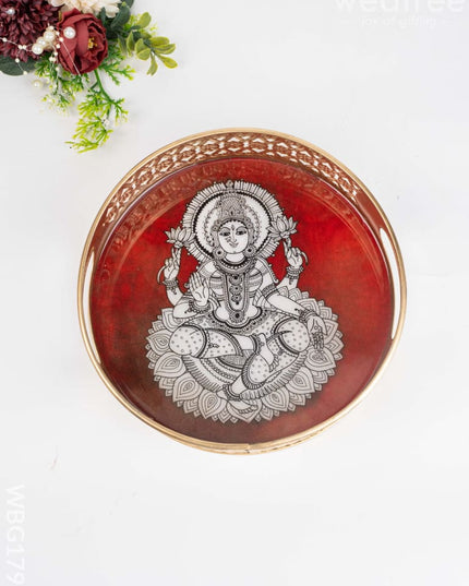 Madhubani Metal Tray - 8 inch - WBG1792 - Trays & Plates RG