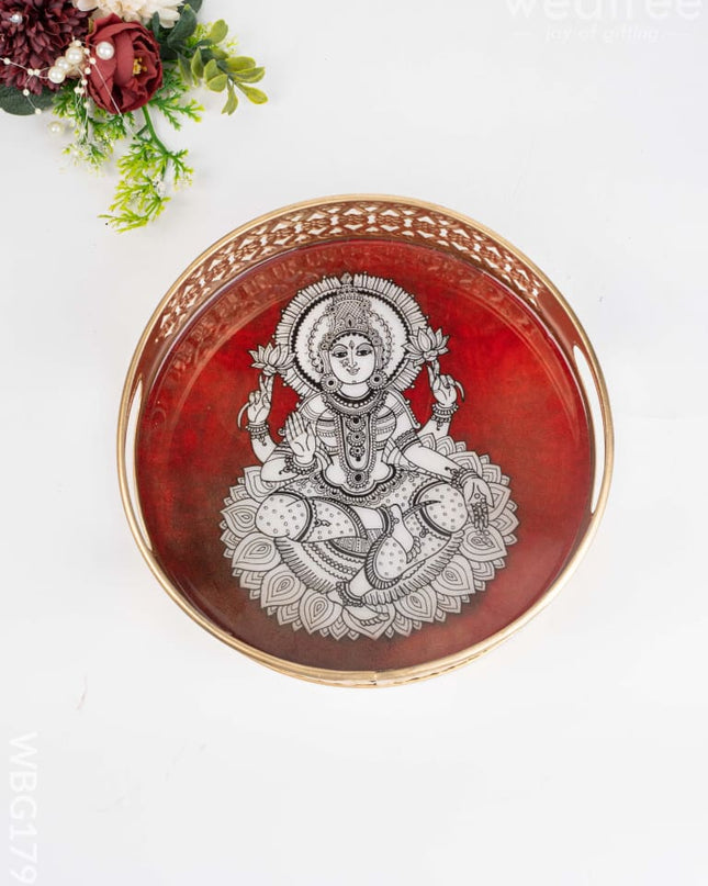Madhubani Metal Tray - 8 inch - WBG1792 - Trays & Plates RG
