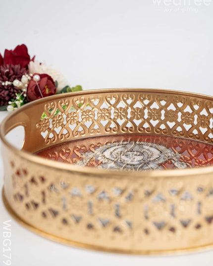 Madhubani Metal Tray - 8 inch - WBG1792 - Trays & Plates RG