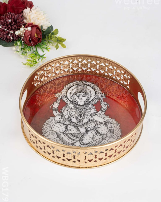 Madhubani Metal Tray - 8 inch - WBG1792 - Trays & Plates RG