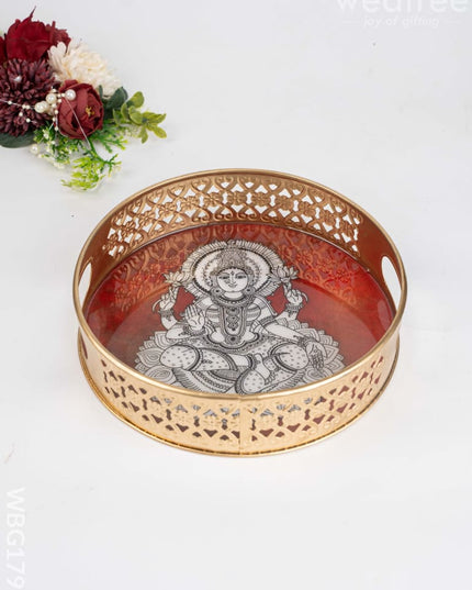 Madhubani Metal Tray - 8 inch - WBG1792 - Trays & Plates RG