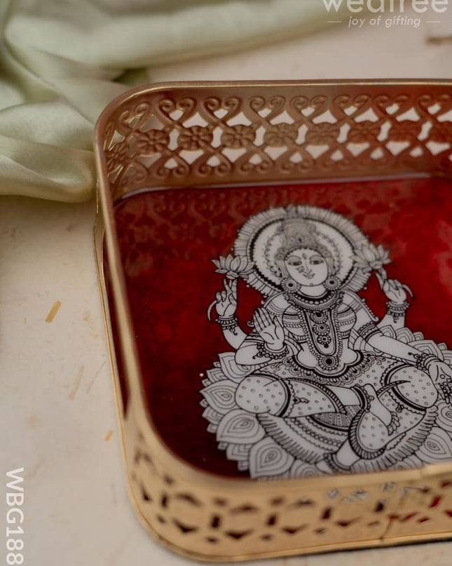 Madhubani Square Metal Tray - 6 inch - WBG1885 - Trays & Plates RG