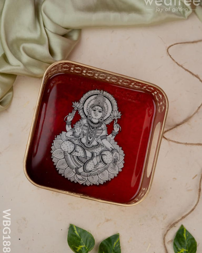 Madhubani Square Metal Tray - 6 inch - WBG1885 - Trays & Plates RG
