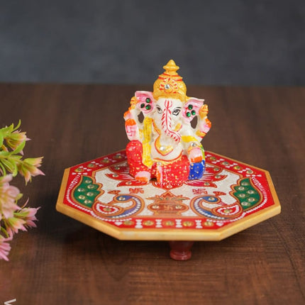 Marble - Ganesha With Hexagon Shaped Chowki W2859 Decor
