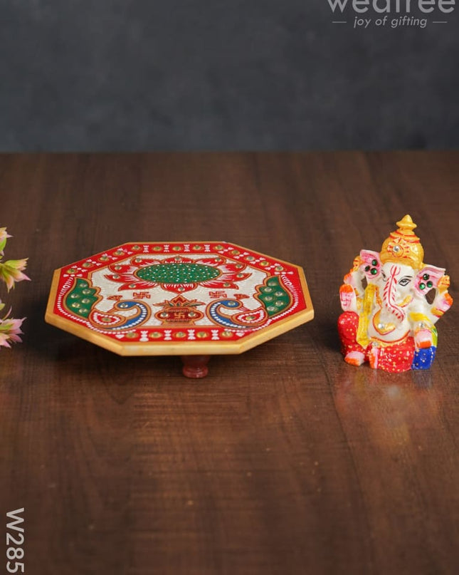 Marble - Ganesha With Hexagon Shaped Chowki W2859 Decor