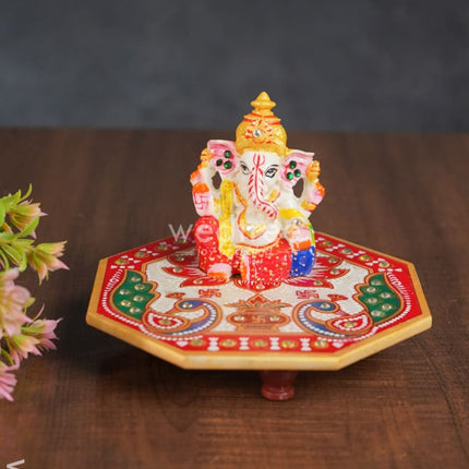 Marble - Ganesha With Hexagon Shaped Chowki W2859 Decor