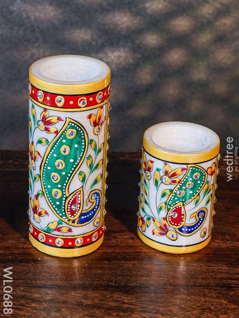 Marble Hand Painted Candle Holder Set Of 3 1 Decor