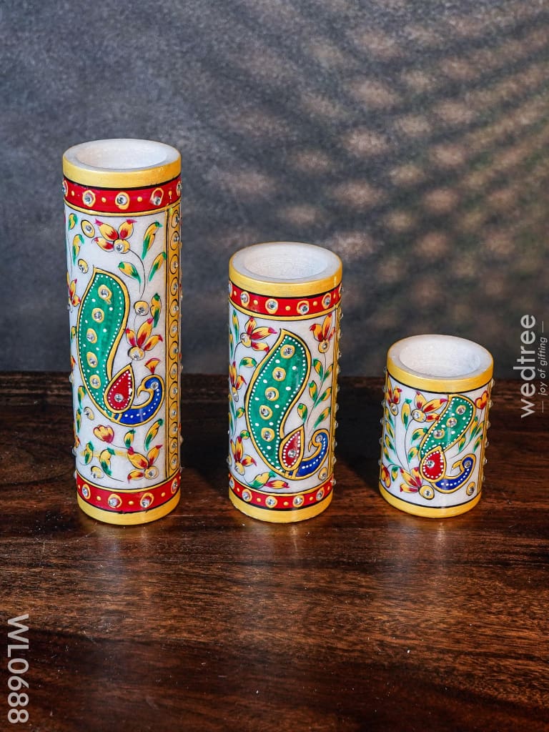 Marble Hand Painted Candle Holder Set Of 3 Decor