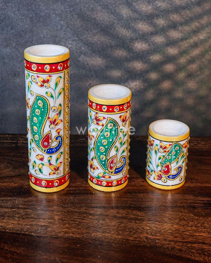 Marble Hand Painted Candle Holder Set Of 3 Decor